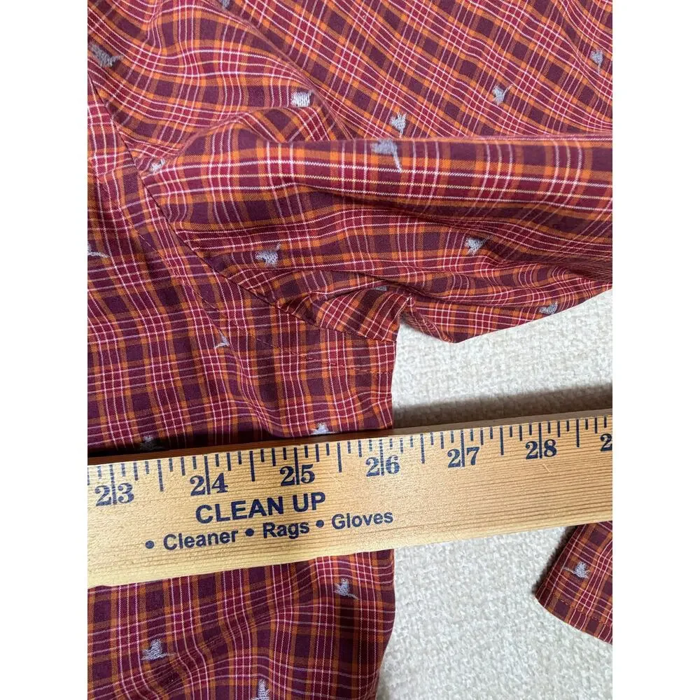 Orvis Active Fit Mens XL Orange Plaid Long Sleeve Casual Geese Outdoor Shirt